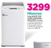 Hisense 8Kg White Top Load Washing Machine WTS802