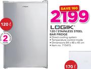 Logik 120Ltr Stainless Steel Bar Fridge