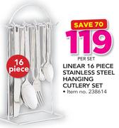 Linear 16 Piece Stainless Steel Hanging Cutlery Set-Per Set