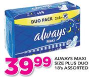 Always Maxi Size Plus Duo Assorted-18's
