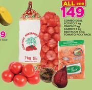 Potato 7Kg, Onion 7Kg, Carrot 5Kg, Beetroot 5Kg And Tomato Poly Pack Combo Deal