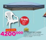 Campmaster 3 x 3 Instant Navy Gazebo Plus Free Fiesta Relax Chair