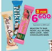 Beacon TV Bar, Nosh, All In One, New Look, Niki Chocolate Bars-For 3