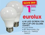 Eurolux 6W LED Screen On Or Clip On Globe G980BC-Each