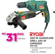 Ryobi 500W Handyline Drill 650W Grinder DG-2K-Per Pack
