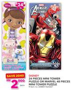 Disney 24 Piece Mini Tower Puzzle Or Marvel 48 Piece Mini Tower Puzzle-Each