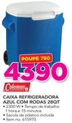 Coleman Caixa Refrigeradora Azul Com ROdas 28QT