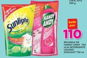 Recarga De Handy Andy 750ml & Detergente Liquido Sunlight 750ml