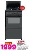 Defy 4 Burner Gas Stove DGS 168 SGG