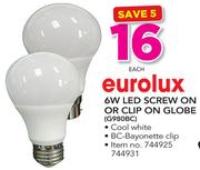 Eurolux 6W LED Screen On Or Clip On Globe G980BC-Each