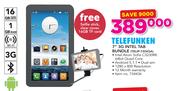 Telefunken 7" 3G Intel Tab Bundle TELIP-73GIQA Free Selfie Stick, Clear Cover 16GB TF Card
