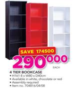 4 Tier Bookcase H161.8 x W80 x D40cm-Each