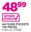 Simple Choice A4 Filing Pockets 100 Pieces