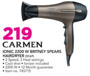 Carmen Ionic 2200W Britney Spears Hairdryer 5167