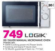 Logik 20Ltr Silver Manual Microwave Oven P70H0L-SES