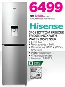 Hisense 340Ltr Bottom Freezer Fridge Inox With Water Dispenser