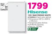 Hisense 120Ltr Bar Fridge White H120RWH