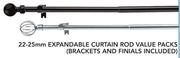 Decorland 22-25mm Expandable Curtain Rod Silver Ball Finial