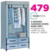 Mainstays 4 Drawer Hanging Ward Robe Grey