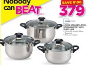 Mainstays 6 Piece Stainless Steel Cookware Set With Glass Lids-Per Set