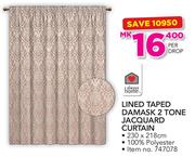 Always Home Lined Taped Damask 2 Tone Jacquard Curtain-230 x 218cm