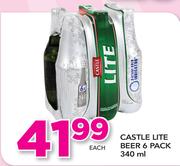 Castle Lite Beer 6 Pack 340ml-Each