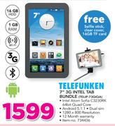 Telefunken 7" 3G Intel Tab Bundle With Selfie Stick,Clear Cover & 16GB TF Card TELIP-73GIQA