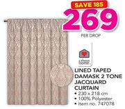 Always Home Lined Taped Damask 2 Tone Jacquard Curtain 230x218cm-Per Drop