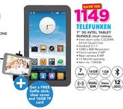 Telefunken 7" 3G Intel Tablet Bundle With Free Selfie Stick, Clear Cover & 16GB TF Card TELIP-73GIQA
