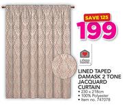 Always Home Lined Taped Damask 2 Tone Jacquard Curtain 230x218cm