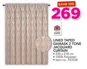 Always Home Lined Taped Damask 2 Tone Jacquard Curtain-230 x 218cm