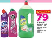 Sunlight Dishwashing Liquid-1.5Ltr, Handy Andy-750ml Domestos-750ml-All For