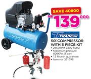 Tradeair 50Ltr Compressor With 5 Piece Kit