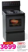 Defy 4 Plate Solid Black Stove