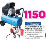 Tradeair Compressor 50Ltr With 5 Piece Kit