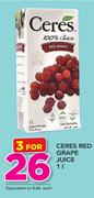 Ceres Red Grape Juice-3 x 1Ltr