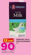 Emborg Milk Semi Skimmed-12 x 1Ltr