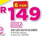 Simple Choice 3W LED GU10 Globes-For 6