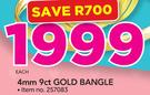 4mm 9ct Gold Bangle-Each