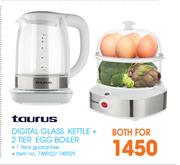 Taurus Digital Glass Kettle + 2 Tier Egg Boiler-For Both