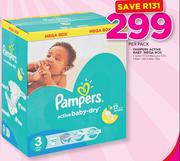 Pampers Active Baby Mega Box(Junior-111's, Maxi Plus-120's, Maxi-132's Or Midi-150's)-Per pack