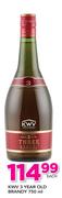 KWV 3 Year Old Brandy-750ml