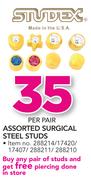 Studex Assorted Surgical Steel Studs-Per pair