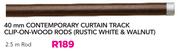 Decorland 40mm Contemporary Curtain Track Clip-On Wood Rods Rustic White & Walnut 2.5m Rod