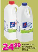 Clover Full Cream Or Low Fat Fresh Milk-2Ltr Each
