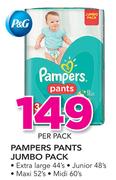 Pampers Pants Jumbo Pack Extra Large 44's, Junior 48's, Maxi 52's, Midi 60's-Per Pack