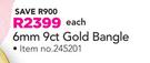 6mm 9ct Gold Bangles-Each