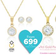 JCSA 9ct Gold Pendant And Earrings Set-Per Set