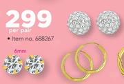 JCSA 6mm 9ct Gold Single Earring-Per Pair