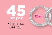 JCSA 12mm Silver Earring-Per Pair